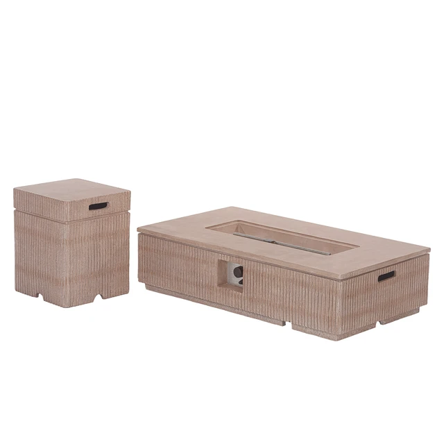 Alt view image 6 of 6 - Outdoor 48.2" Rectangular MgO Fire Pit Natural Travertine - 50,000 BTU