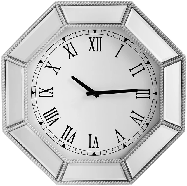 Alt view image 6 of 6 - Mirrored wall clock with silver beaded octagonal glass trim, Modern Wall Clock, Decorative silver glass mirror clock for Living Room, Bedroom & Dining Room 17.7 inch