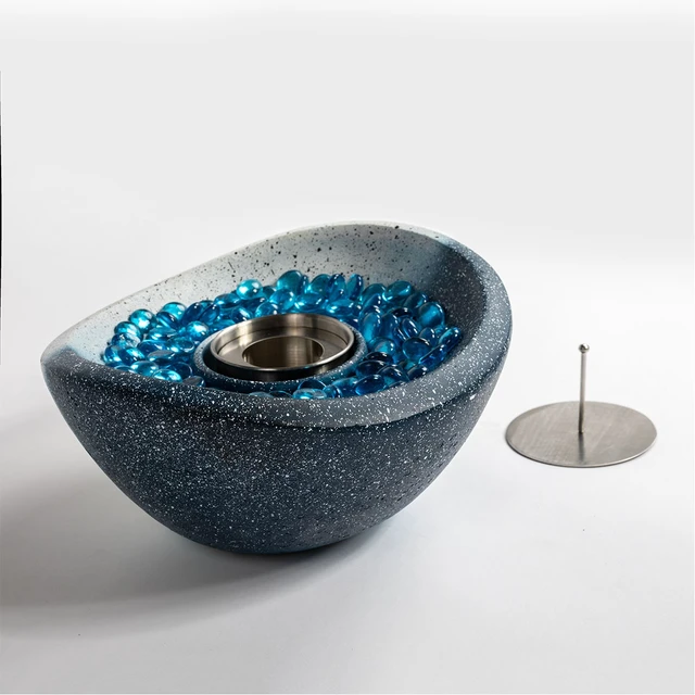 Alt view image 6 of 7 - Tabletop Fire Pit with Mixed Color, Two Colors Concrete Tabletop Fire Bowl, Ideal for Patio, Balcony & S'mores Making, Compatible with Gel Cans and Wax Fuel