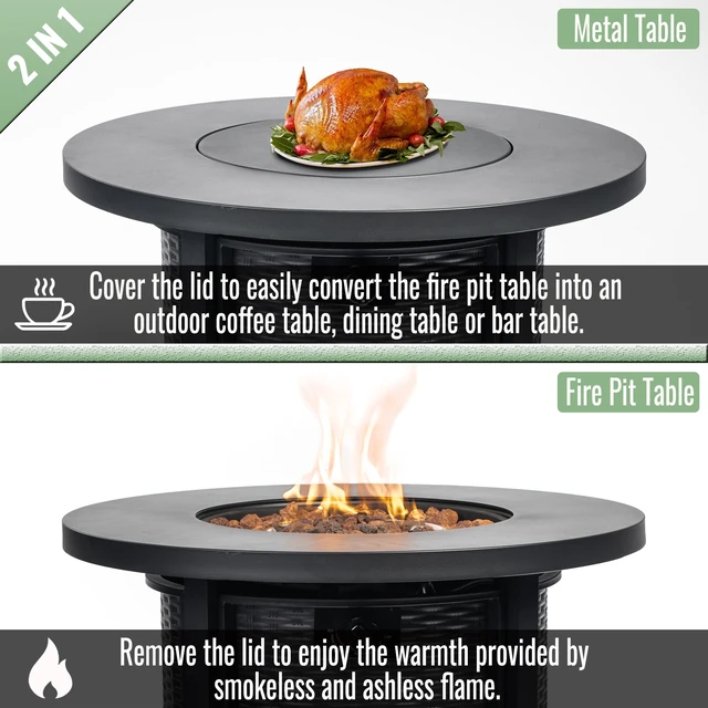 Alt view image 5 of 7 - 30" Propane Gas Fire Pit Table, 50000 BTU Round Steel Fire Pit for Outside Patio Deck Garden Courtyard-Black
