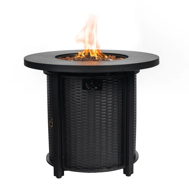 Alt view image 4 of 7 - 30" Propane Gas Fire Pit Table, 50000 BTU Round Steel Fire Pit for Outside Patio Deck Garden Courtyard-Black