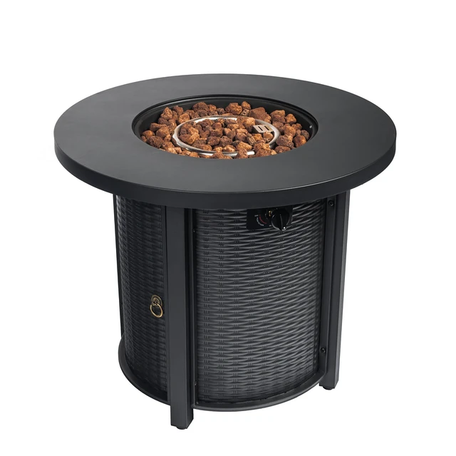 Alt view image 7 of 7 - 30" Propane Gas Fire Pit Table, 50000 BTU Round Steel Fire Pit for Outside Patio Deck Garden Courtyard-Black