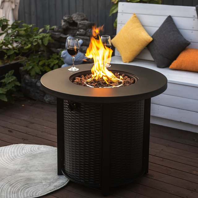 Alt view image 3 of 7 - 30" Propane Gas Fire Pit Table, 50000 BTU Round Steel Fire Pit for Outside Patio Deck Garden Courtyard-Black