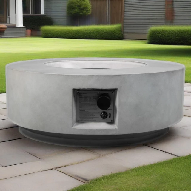 Alt view image 4 of 7 - 30" Propane Gas Fire Pit Table, 50000 BTU Round Concrete Fire Pit for Outside Patio Deck Garden Backyard- Light Gray