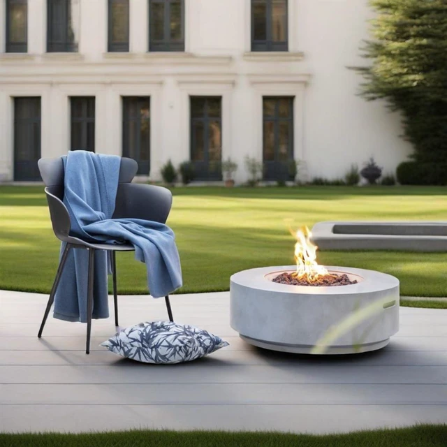 Main image of 30" Propane Gas Fire Pit Table, 50000 BTU Round Concrete Fire Pit for Outside Patio Deck Garden Backyard- Light Gray