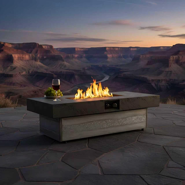 Alt view image 3 of 7 - Outdoor Firepit Table, 48 x 24 Inch Rectangle Fire Pit Table, 50000 BTU Propane Fire Pits Table for Patio Set, two height options