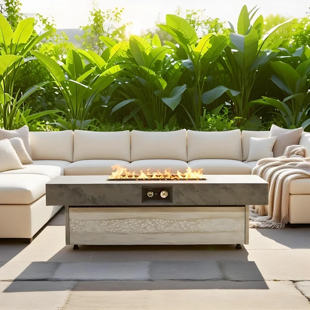 Alt view image 2 of 7 - Outdoor Firepit Table, 48 x 24 Inch Rectangle Fire Pit Table, 50000 BTU Propane Fire Pits Table for Patio Set, two height options