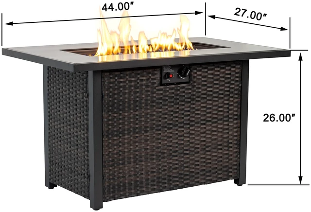 Alt view image 6 of 7 - 44-Inch Rectangular Propane Fire Pit Table, 50,000 BTU 2-in-1 Outdoor Patio Fire Pit with Tempered Glass Wind Screen, Ideal for Backyard & Garden Parties