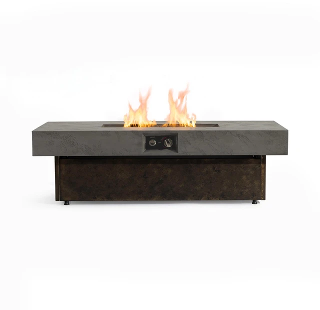 Alt view image 7 of 7 - 50000 BTU Rectangle Fire Pit Table, Smokeless Propane Outdoor Firepit Table with Convertible Coffee Table Design, Dual Height Adjustable Weather Resistant Patio Fire Furniture