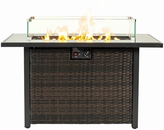 Alt view image 7 of 7 - 44-Inch Rectangular Propane Fire Pit Table, 50,000 BTU 2-in-1 Outdoor Patio Fire Pit with Tempered Glass Wind Screen, Ideal for Backyard & Garden Parties