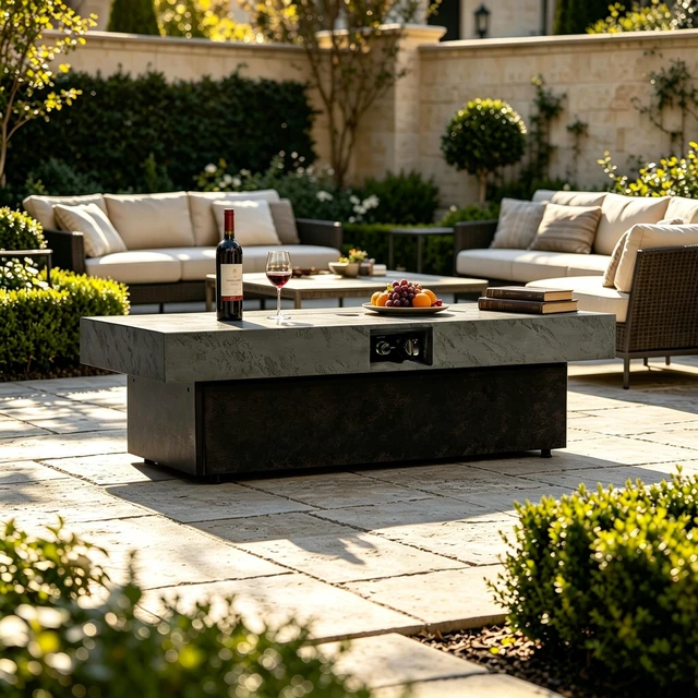 Alt view image 2 of 7 - 50000 BTU Rectangle Fire Pit Table, Smokeless Propane Outdoor Firepit Table with Convertible Coffee Table Design, Dual Height Adjustable Weather Resistant Patio Fire Furniture
