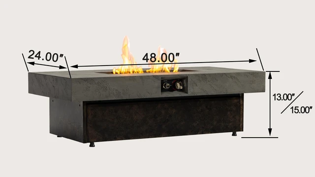 Alt view image 6 of 7 - 50000 BTU Rectangle Fire Pit Table, Smokeless Propane Outdoor Firepit Table with Convertible Coffee Table Design, Dual Height Adjustable Weather Resistant Patio Fire Furniture