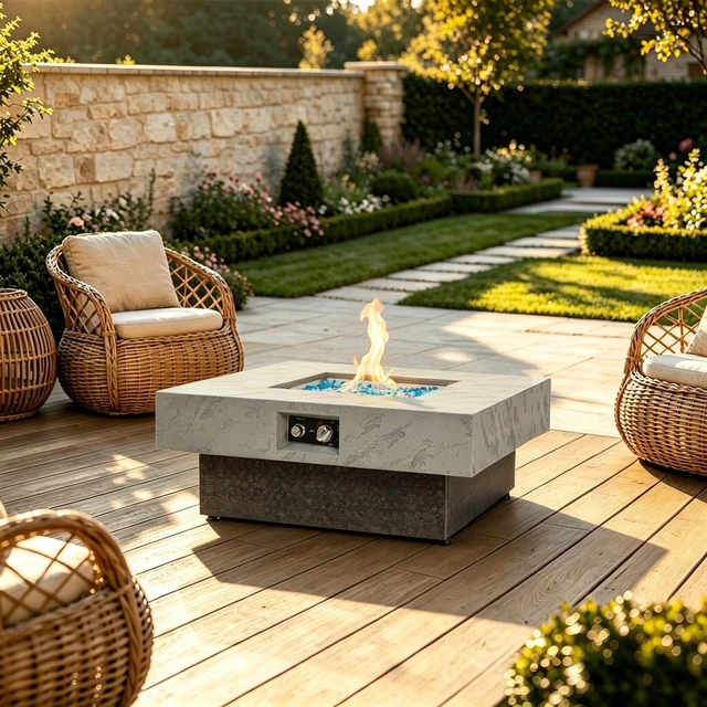 Alt view image 2 of 6 - 34Inch Square Propane Fire Pit Table, Modern 2in1 Outdoor Fire Pit Table with 3Position Adjustable Height for Patio Backyard Leisure