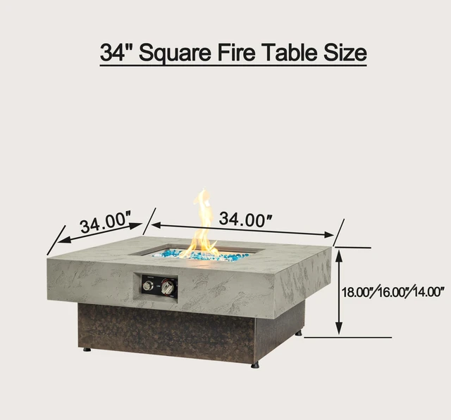 Alt view image 6 of 6 - 34Inch Square Propane Fire Pit Table, Modern 2in1 Outdoor Fire Pit Table with 3Position Adjustable Height for Patio Backyard Leisure
