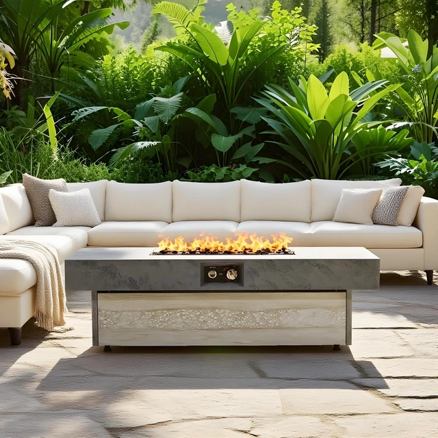 Alt view image 5 of 7 - Outdoor Firepit Table, 48 x 24 Inch Rectangle Fire Pit Table, 50000 BTU Propane Fire Pits Table for Patio Set, two height options