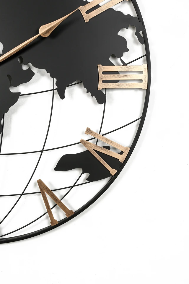 Alt view image 6 of 7 - 36 Inch Extra Giant Large Black Metal Wall Clock, Modern Silent World Map Wall Clock with Vintage Gold Roman Numeral, Decorative for Living Room, Entryway, Dinning Room, Bedroom