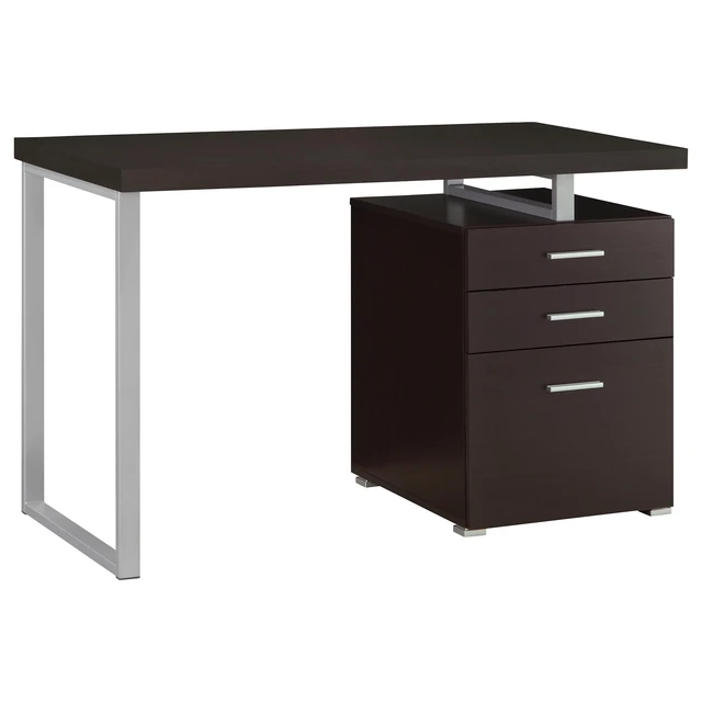 Alt view image 2 of 7 - Cappuccino 3-drawer Reversible Office Desk