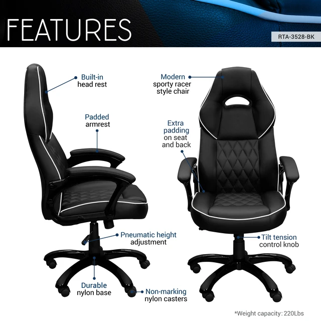 Alt view image 3 of 7 - High Back Executive Sport Race Office Chair, Black