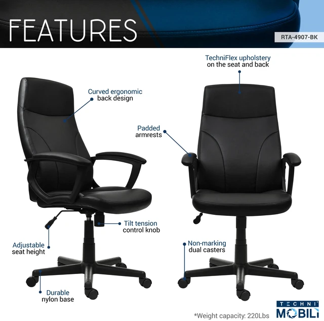 Alt view image 3 of 7 - Medium Back Executive Office Chair, Black