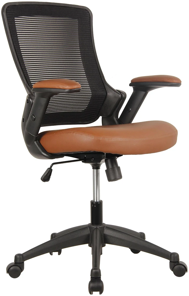 Alt view image 2 of 7 - Mid-Back Mesh Task Office Chair with Height Adjustable Arms, Brown