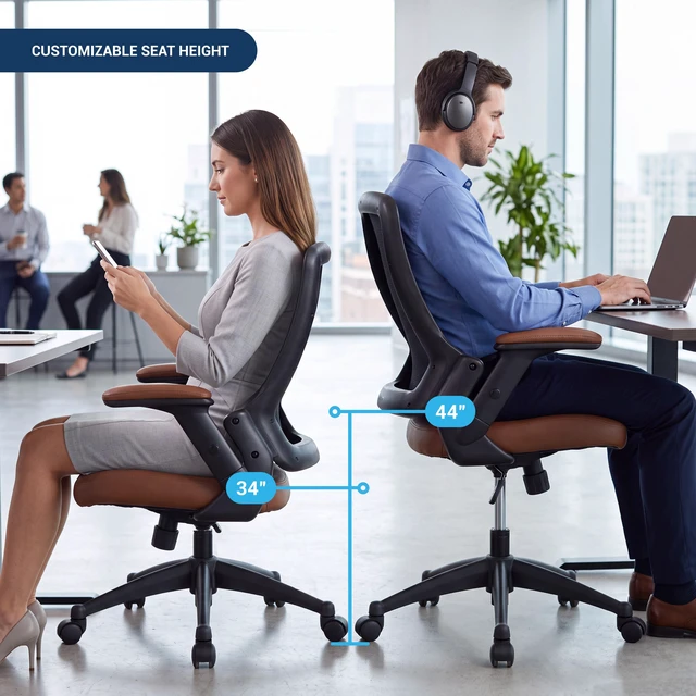 Alt view image 4 of 7 - Mid-Back Mesh Task Office Chair with Height Adjustable Arms, Brown