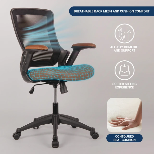 Alt view image 6 of 7 - Mid-Back Mesh Task Office Chair with Height Adjustable Arms, Brown