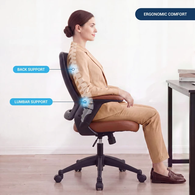 Alt view image 5 of 7 - Mid-Back Mesh Task Office Chair with Height Adjustable Arms, Brown