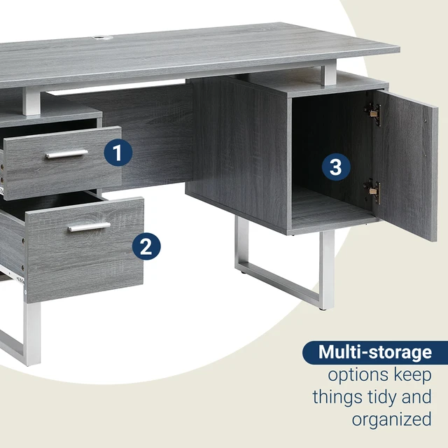 Alt view image 4 of 7 - Grey Desk for Office with Drawers & Storage, 51.25" W