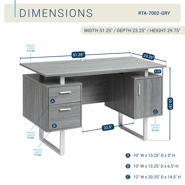 Alt view image 7 of 7 - Grey Desk for Office with Drawers & Storage, 51.25" W