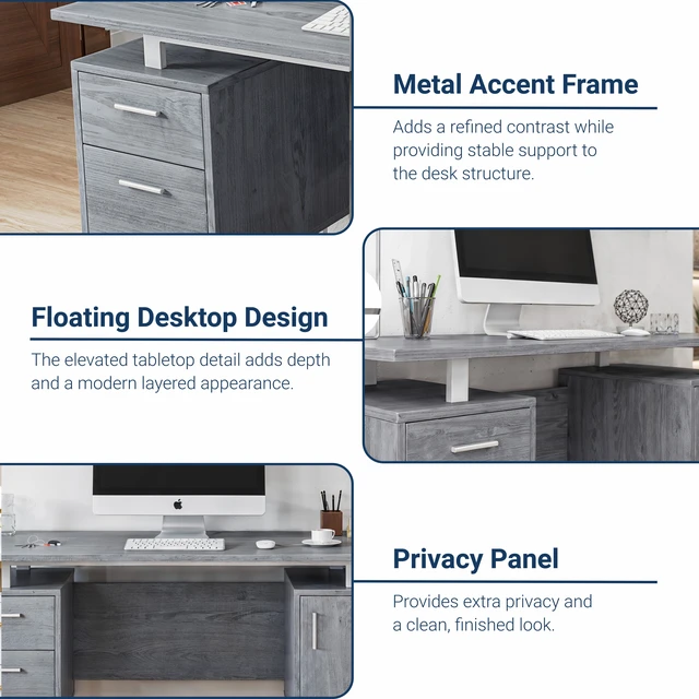 Alt view image 6 of 7 - Grey Desk for Office with Drawers & Storage, 51.25" W