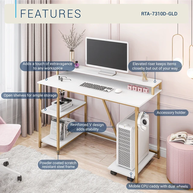 Alt view image 3 of 7 - Industrial Writing Desk, Gold