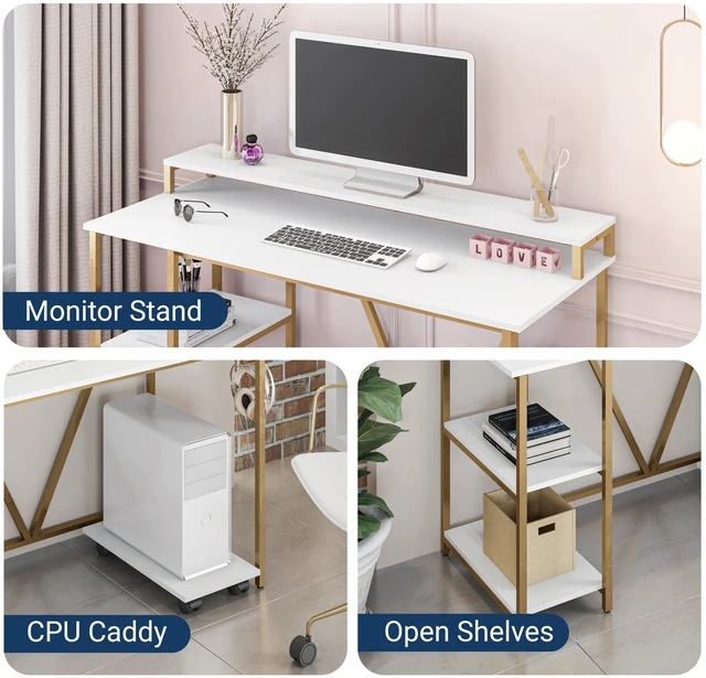 Alt view image 7 of 7 - Industrial Writing Desk, Gold