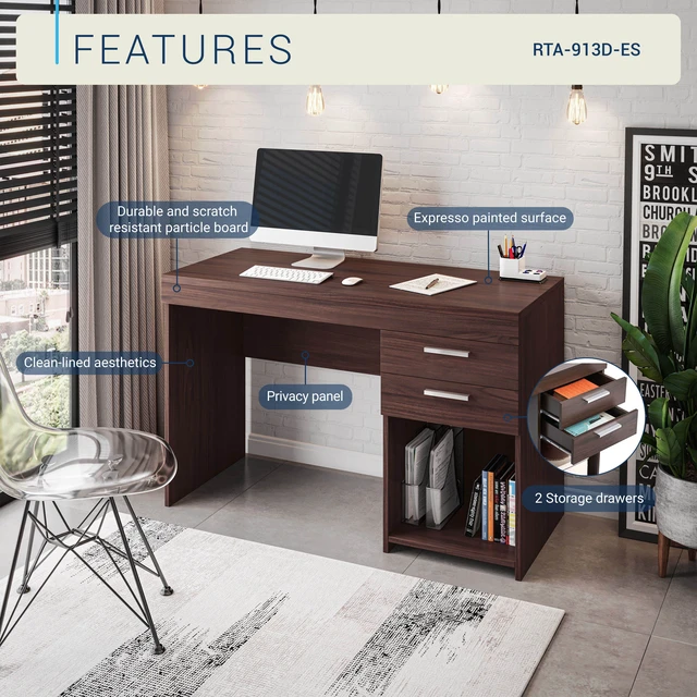 Alt view image 3 of 7 - Home Office Workstation with Storage, Espresso