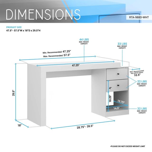Alt view image 4 of 7 - Expandable Home Office Desk, White