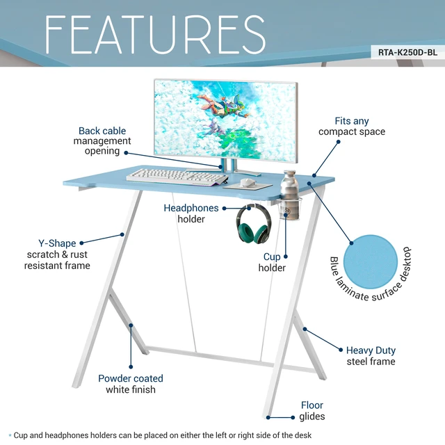 Alt view image 3 of 7 - Kids Gaming Desk,Blue