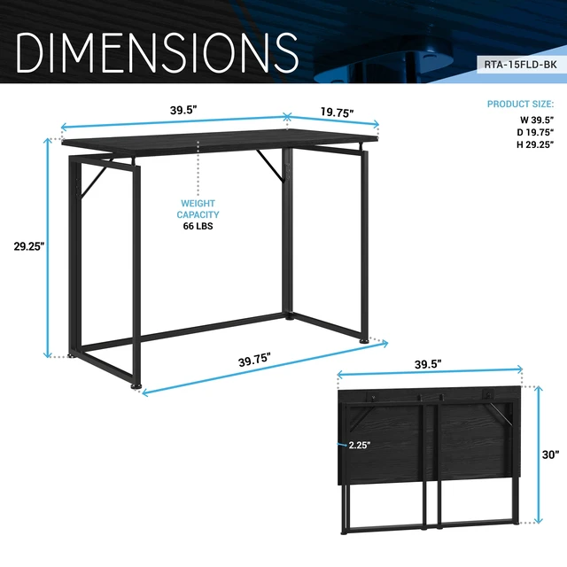 Alt view image 5 of 7 - Space Saving Folding Desk - Black
