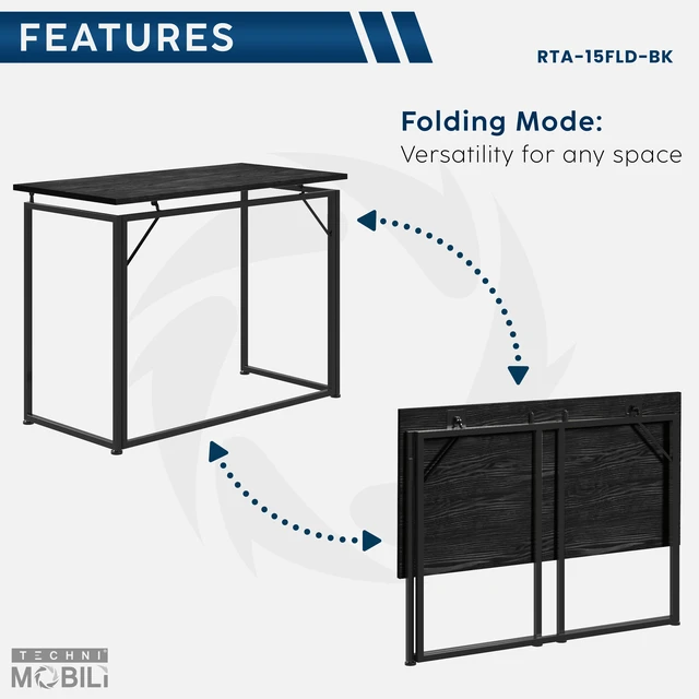 Alt view image 4 of 7 - Space Saving Folding Desk - Black