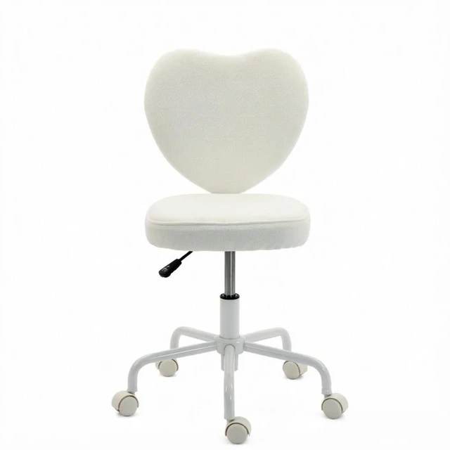 Alt view image 4 of 7 - Love Heart Shaped Back Vanity Chair, Adjustable Height 360 Swivel Rolling Office Chair with Caster Wheels