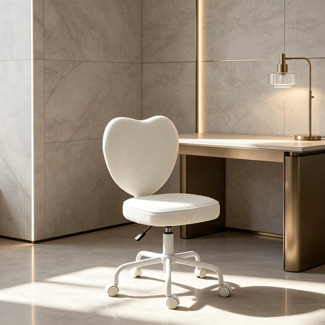 Main image of Love Heart Shaped Back Vanity Chair, Adjustable Height 360 Swivel Rolling Office Chair with Caster Wheels