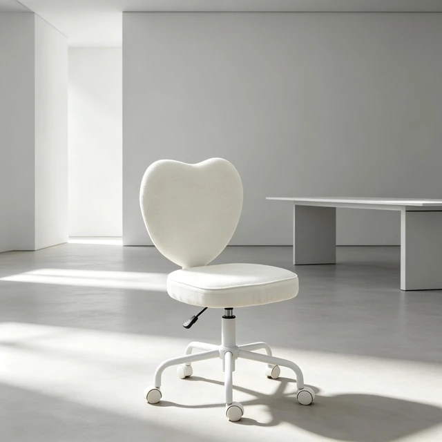 Alt view image 2 of 7 - Love Heart Shaped Back Vanity Chair, Adjustable Height 360 Swivel Rolling Office Chair with Caster Wheels