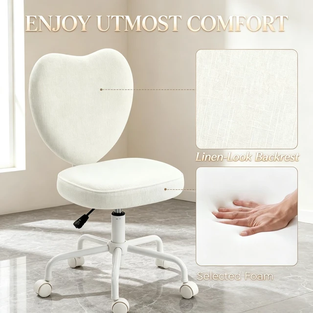 Alt view image 7 of 7 - Love Heart Shaped Back Vanity Chair, Adjustable Height 360 Swivel Rolling Office Chair with Caster Wheels