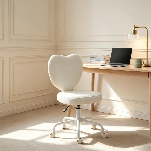 Alt view image 5 of 7 - Love Heart Shaped Back Vanity Chair, Adjustable Height 360 Swivel Rolling Office Chair with Caster Wheels