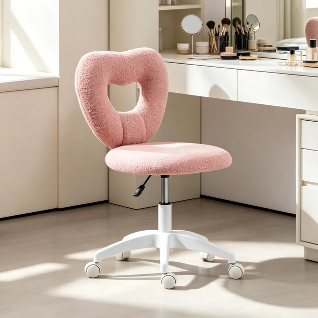Main image of Cute Rotating Office Chair,Heart-Shaped Backrest Swivel Chair,Armless Desk Chair,Swivel Vanity Chair