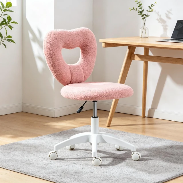 Alt view image 2 of 4 - Cute Rotating Office Chair,Heart-Shaped Backrest Swivel Chair,Armless Desk Chair,Swivel Vanity Chair