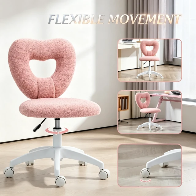 Alt view image 3 of 4 - Cute Rotating Office Chair,Heart-Shaped Backrest Swivel Chair,Armless Desk Chair,Swivel Vanity Chair