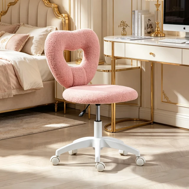 Alt view image 4 of 4 - Cute Rotating Office Chair,Heart-Shaped Backrest Swivel Chair,Armless Desk Chair,Swivel Vanity Chair