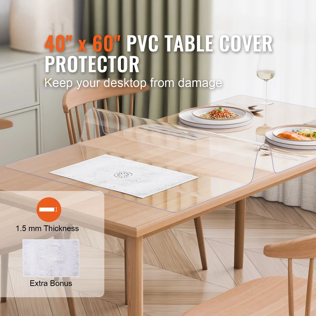 Alt view image 5 of 7 - Plastic Table Cover, 40 x 60 Inch 1.5 mm Thick Clear Table Protector, Rectangle PVC Desk Mat, Waterproof & Easy Cleaning Desk Pad Tablecloth, for Office Dresser Dining Room Table Night Stand