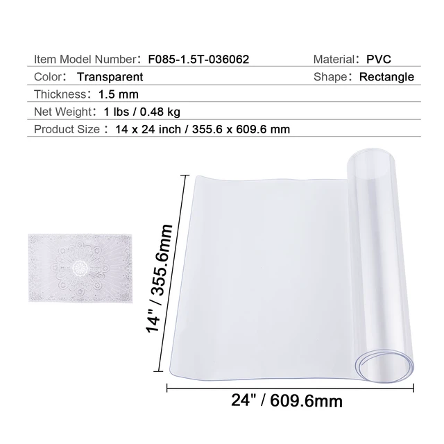 Alt view image 7 of 7 - Plastic Table Cover, 14 x 24 Inch 1.5 mm Thick Clear Table Protector, Rectangle PVC Desk Mat, Waterproof & Easy Cleaning Desk Pad Tablecloth, for Office Dresser Dining Room Table Night Stand