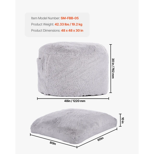 Alt view image 2 of 7 - Bean Bag Bed Chair, Convertible Chair from BeanBag to Lounge or Mattress, Gaint Bean Bag Chair Bed with Washable Cover for Adults, Fluffy Plush, Foam Filling and Side Pocket, Grey(Queen Size)