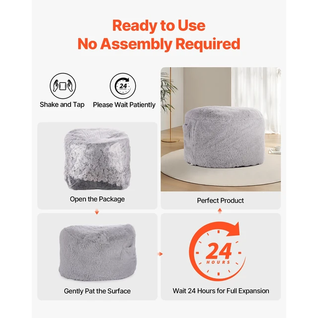 Alt view image 7 of 7 - Bean Bag Bed Chair, Convertible Chair from BeanBag to Lounge or Mattress, Gaint Bean Bag Chair Bed with Washable Cover for Adults, Fluffy Plush, Foam Filling and Side Pocket, Grey(Queen Size)